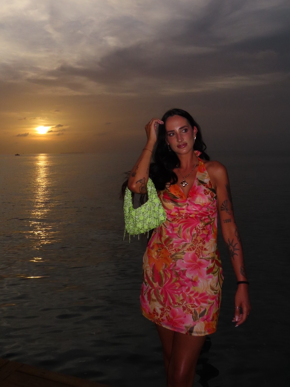Tropical Halter Mini Dress in Pink & Orange - Picture 3 of 3